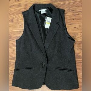 Van Heusen Studio women's S/P gray vest single-button speckled tweed texture New